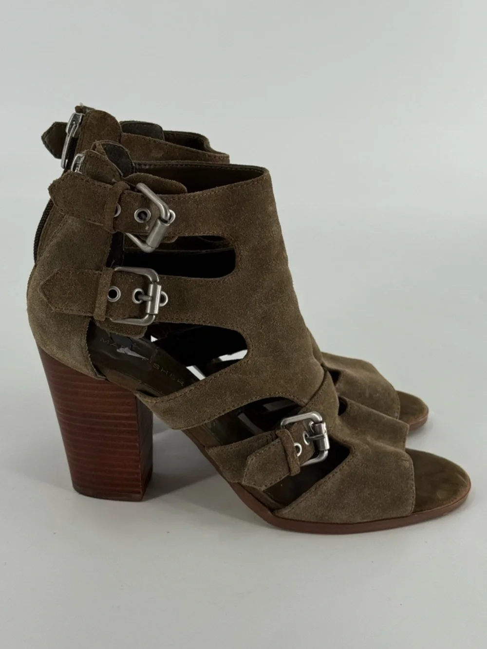 Marc Fisher‎ Olive Green Suede Strappy Sandals Heels 9
